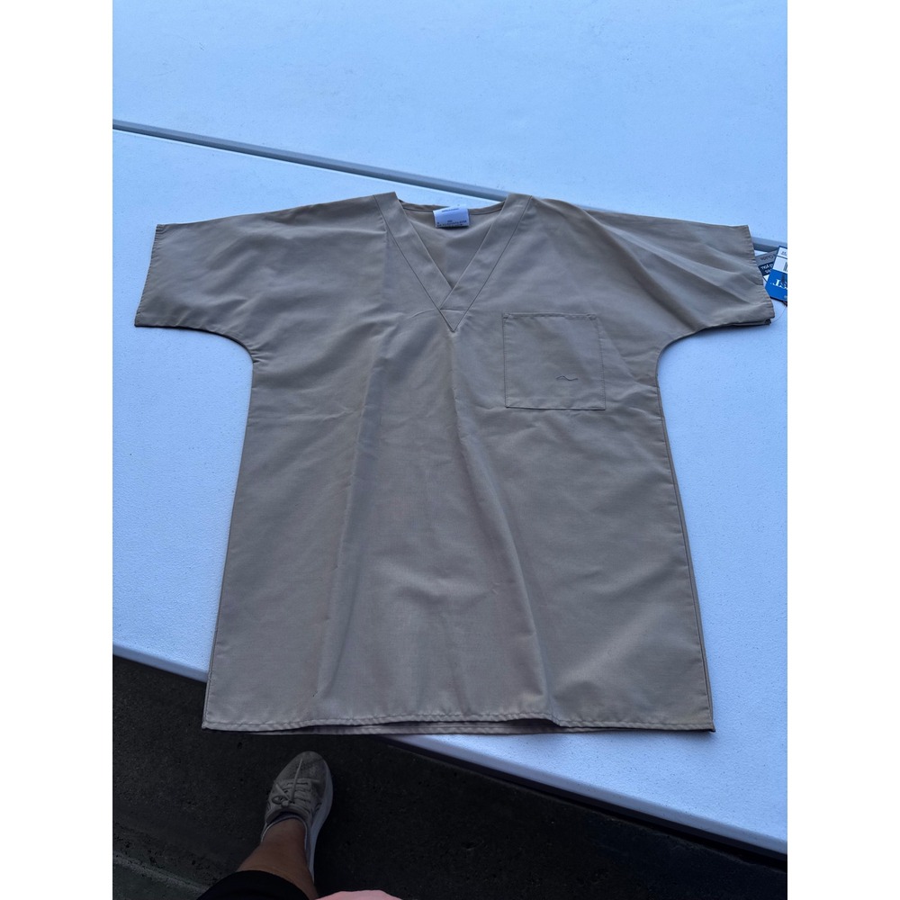 Crest Women Khaki V-Neck Scrub Top Style 105 Visa Fabric Tan XS NWT